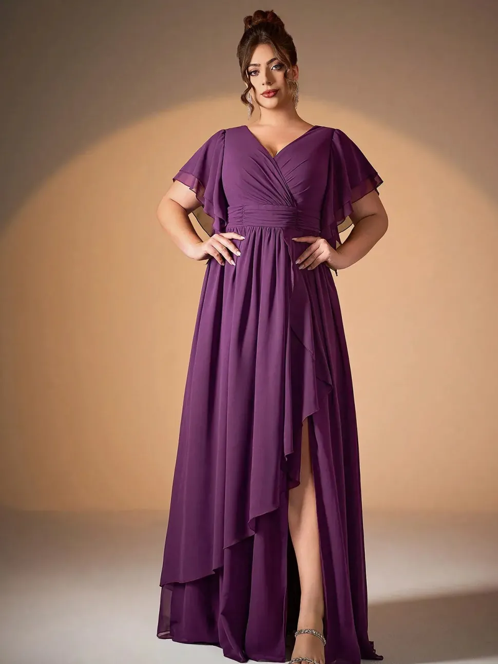 Robe demoiselle d'honneur grande taille fendue violette