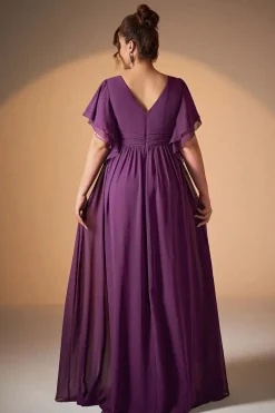 Robe demoiselle d'honneur grande taille fendue violette