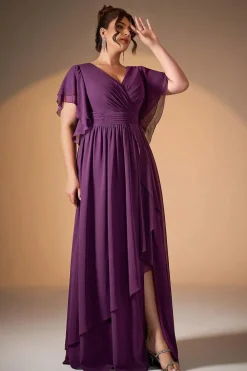 Robe demoiselle d'honneur grande taille fendue violette