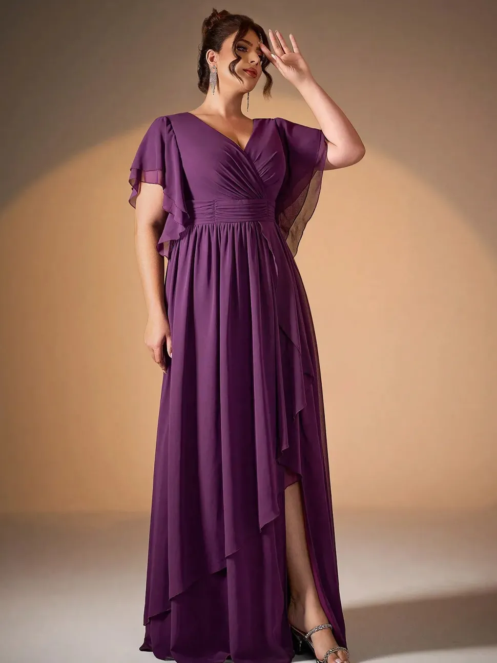Robe demoiselle d'honneur grande taille fendue violette