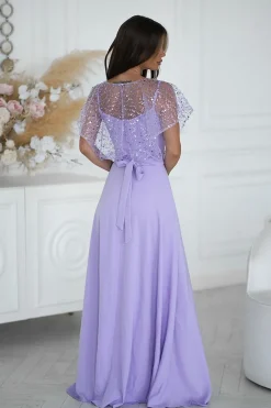 Robe demoiselle d'honneur lilas longue avec boléro à sequins
