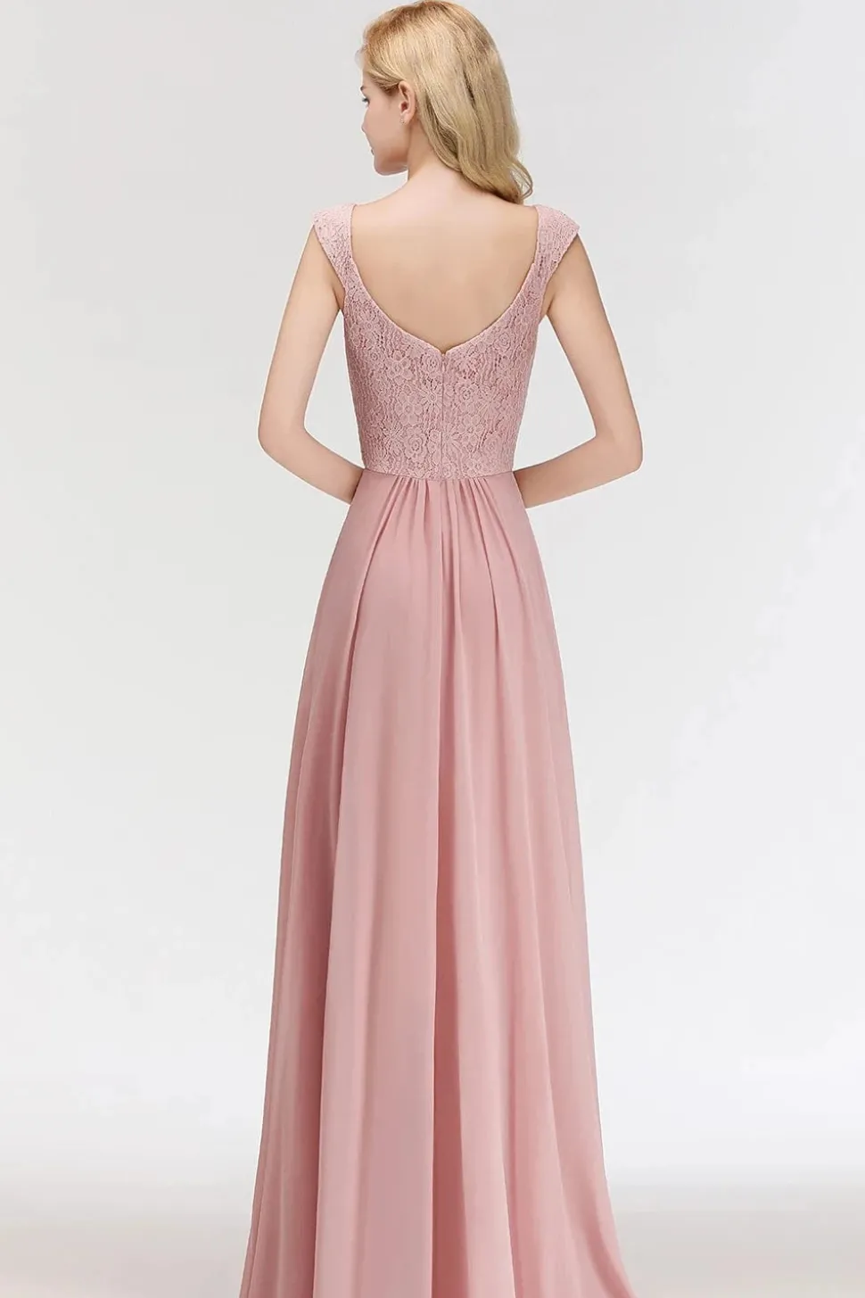 Robe demoiselle d'honneur longue rose poudré