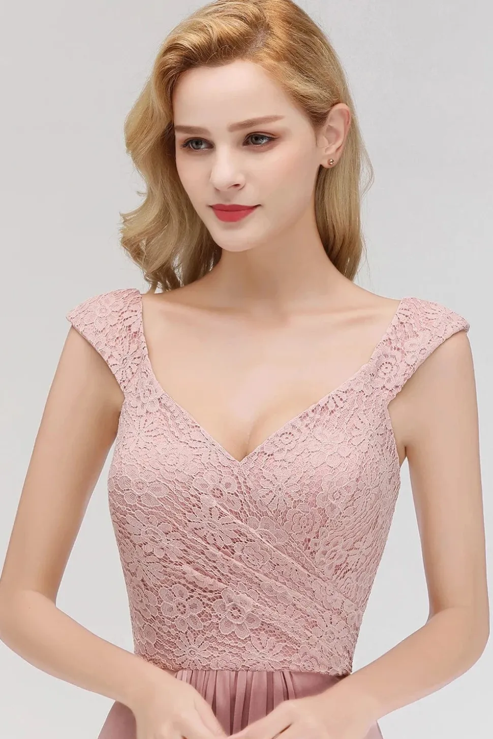 Robe demoiselle d'honneur longue rose poudré