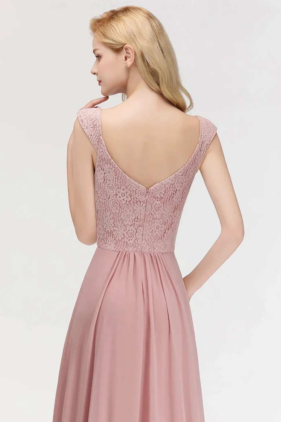 Robe demoiselle d'honneur longue rose poudré
