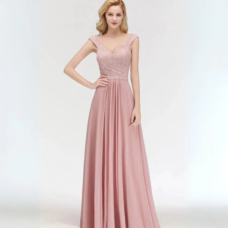 Robe demoiselle d'honneur longue rose poudré
