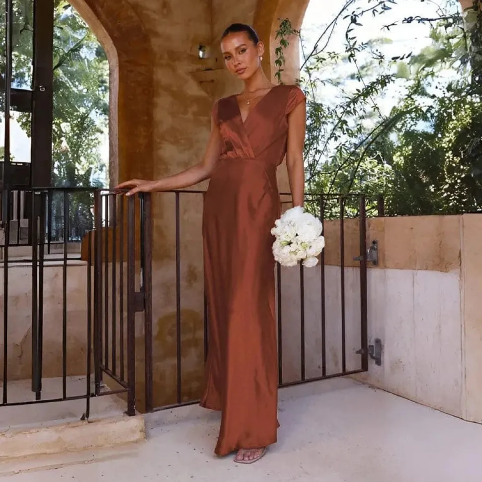 Robe demoiselle d'honneur longue terracotta
