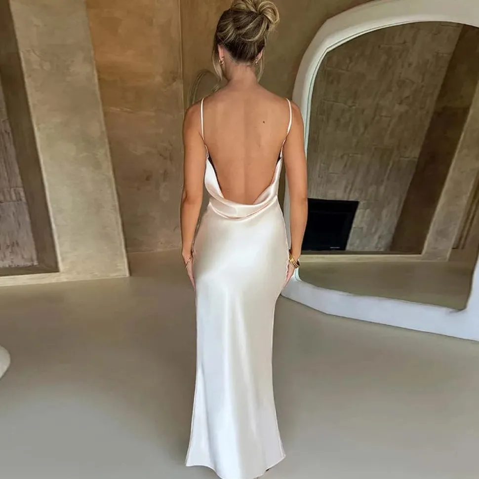Robe demoiselle d'honneur longue dos nu satin