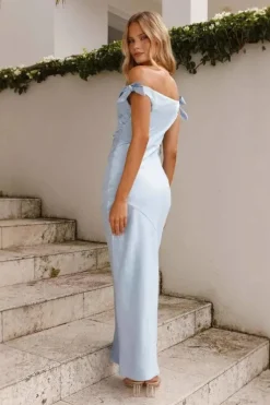 Robe demoiselle d'honneur longue chic bleue