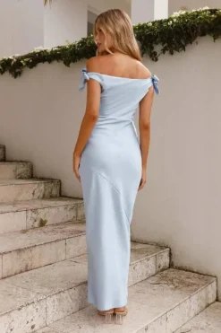 Robe demoiselle d'honneur longue chic bleue