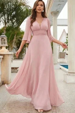 Robe demoiselle d'honneur longue rose poudré
