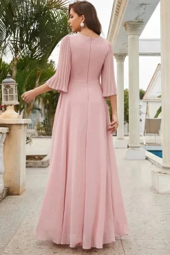 Robe demoiselle d'honneur longue rose poudré