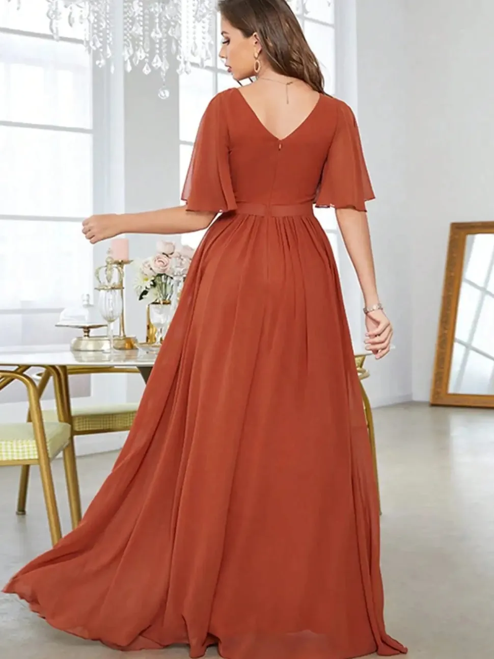 Robe demoiselle d'honneur longue terracotta