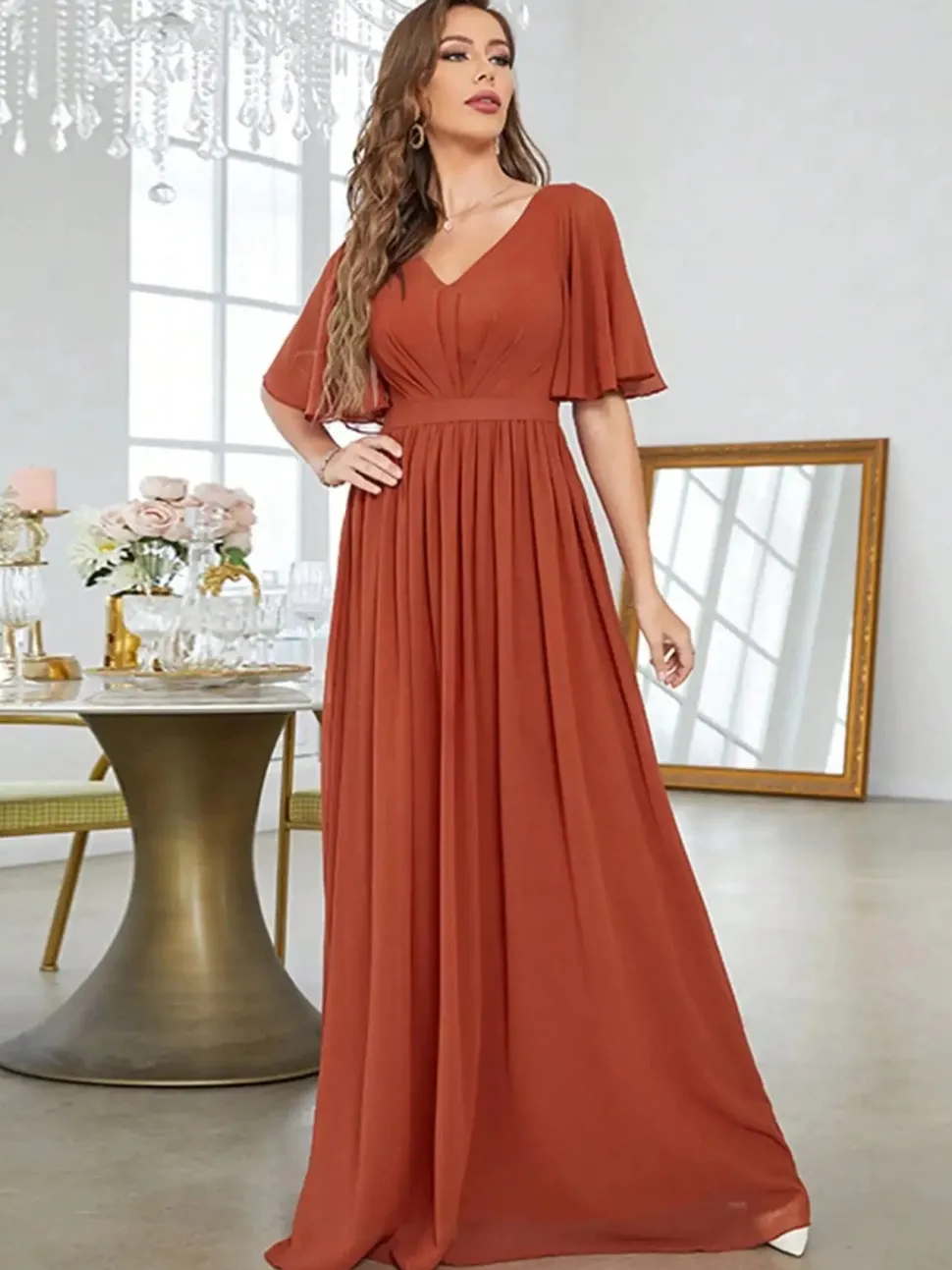 Robe demoiselle d'honneur longue terracotta