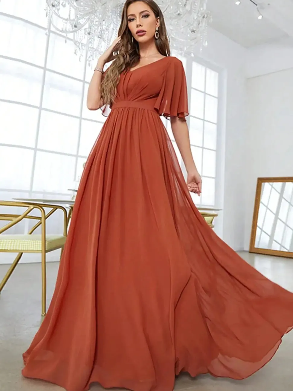 Robe demoiselle d'honneur longue terracotta