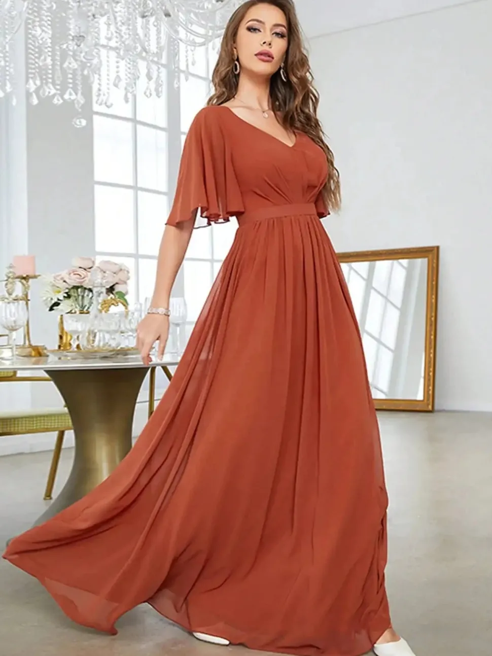 Robe demoiselle d'honneur longue terracotta