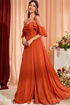 Robe demoiselle d'honneur longue terracotta