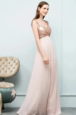 Robe demoiselle d'honneur rose poudré haut doré