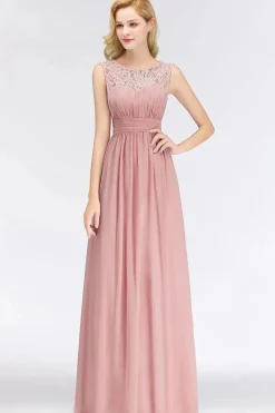 Robe demoiselle d'honneur rose poudré longue