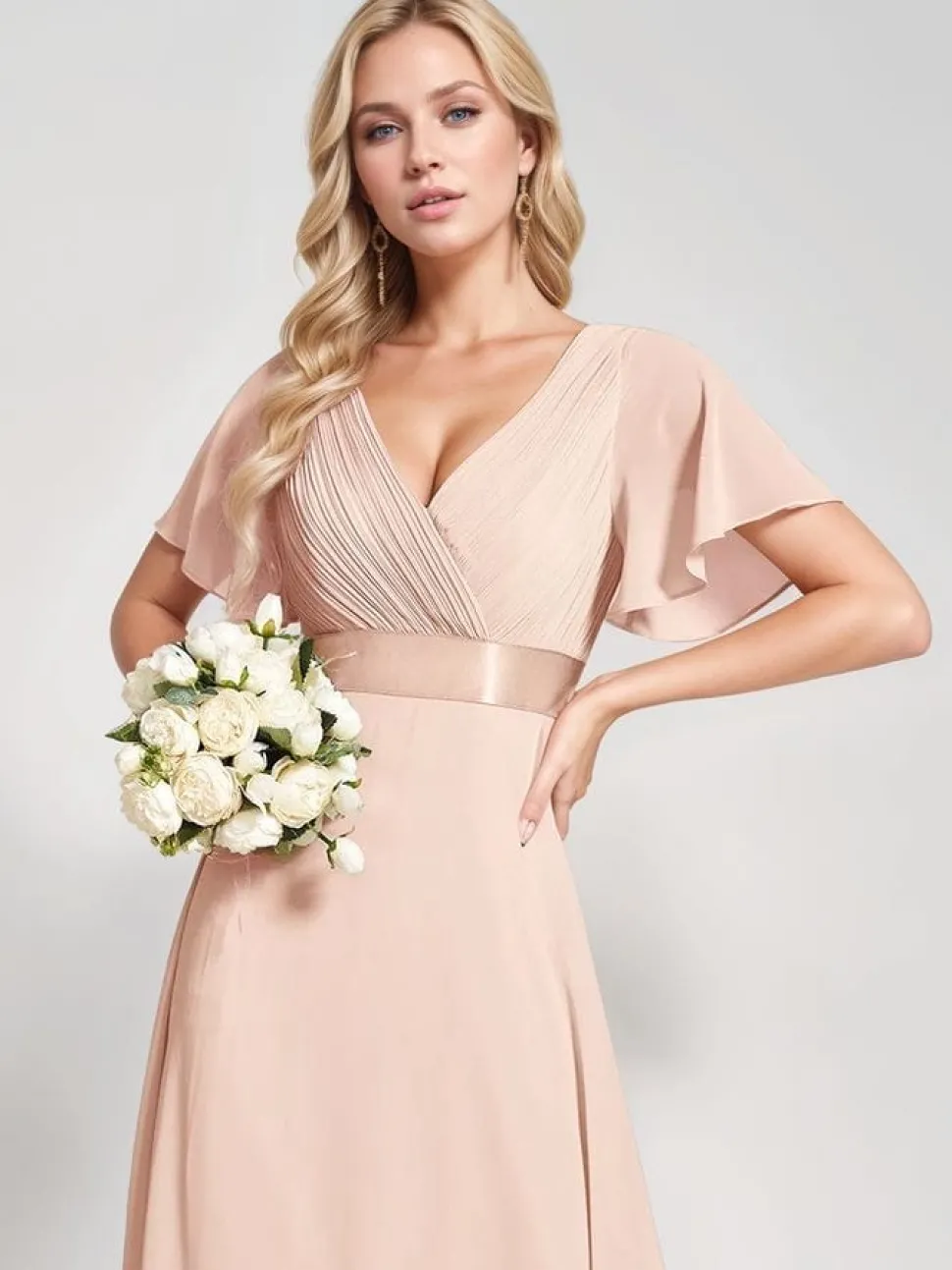 Robe demoiselle d'honneur rose poudre longue
