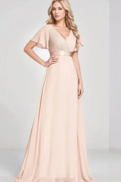 Robe demoiselle d'honneur rose poudre longue