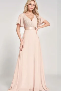 Robe demoiselle d'honneur rose poudre longue