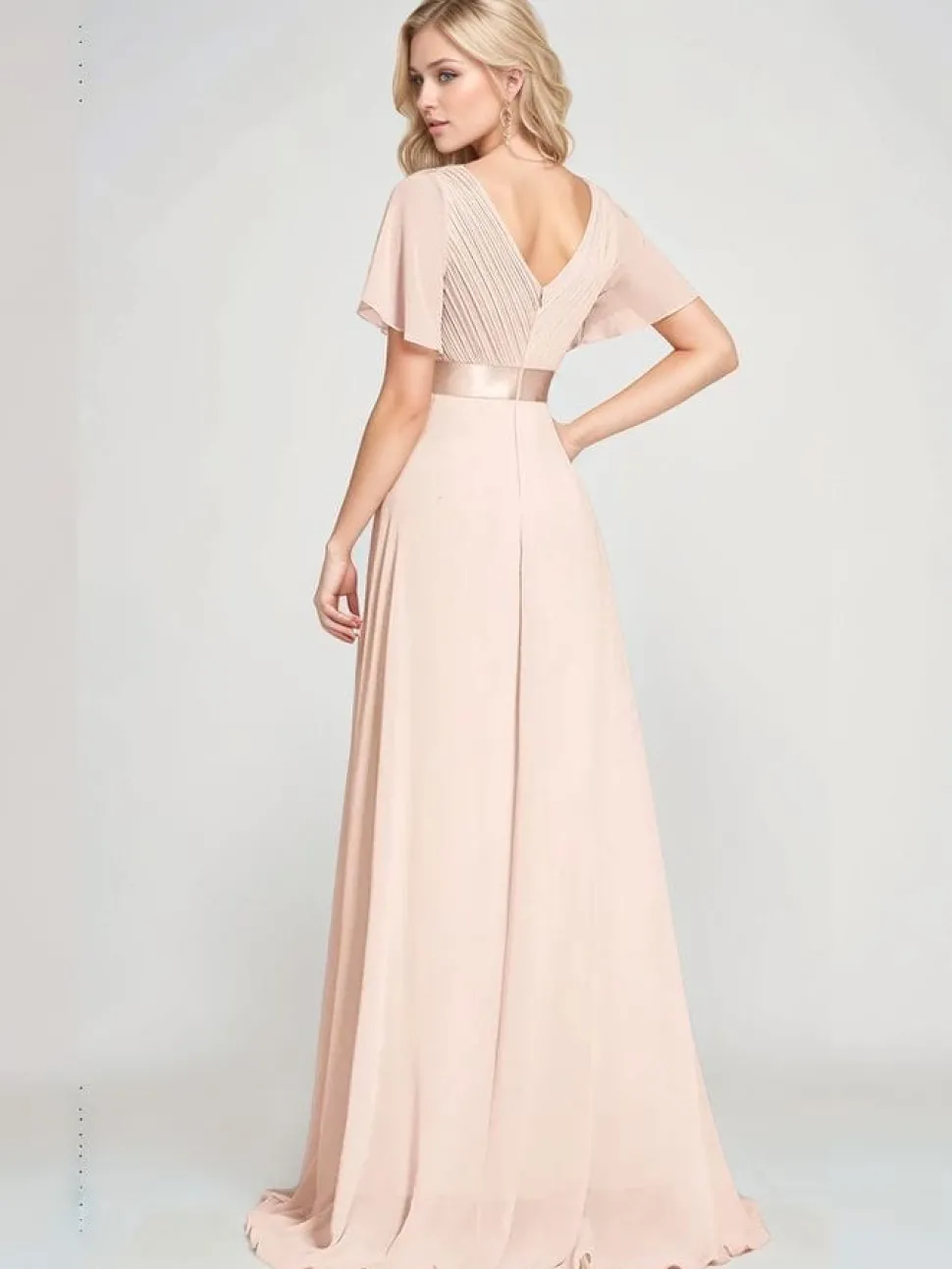 Robe demoiselle d'honneur rose poudre longue