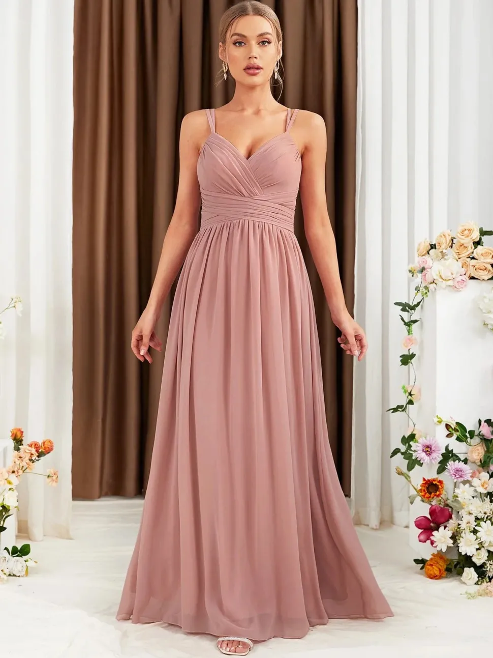 Robe demoiselle d'honneur rose poudré dos nu