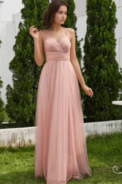 Robe demoiselle d'honneur rose poudré dos en dentelle