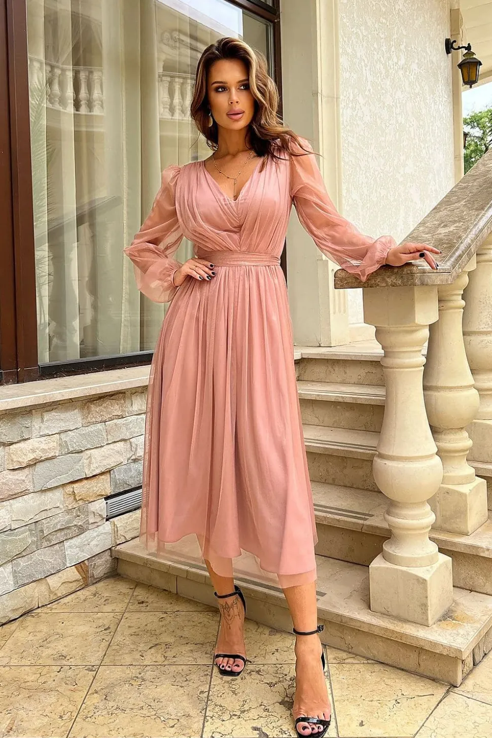 Robe demoiselle d'honneur rose poudrée