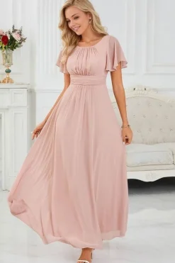 Robe demoiselle d'honneur rose longue drappée fluide