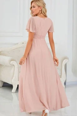 Robe demoiselle d'honneur rose longue drappée fluide