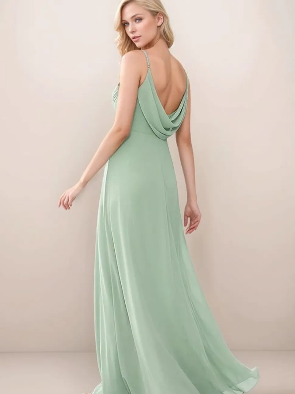 Robe demoiselle d'honneur vert sauge dos ouvert