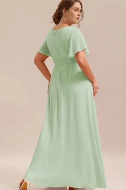 Robe demoiselle d'honneur vert sauge longue fluide grande taille