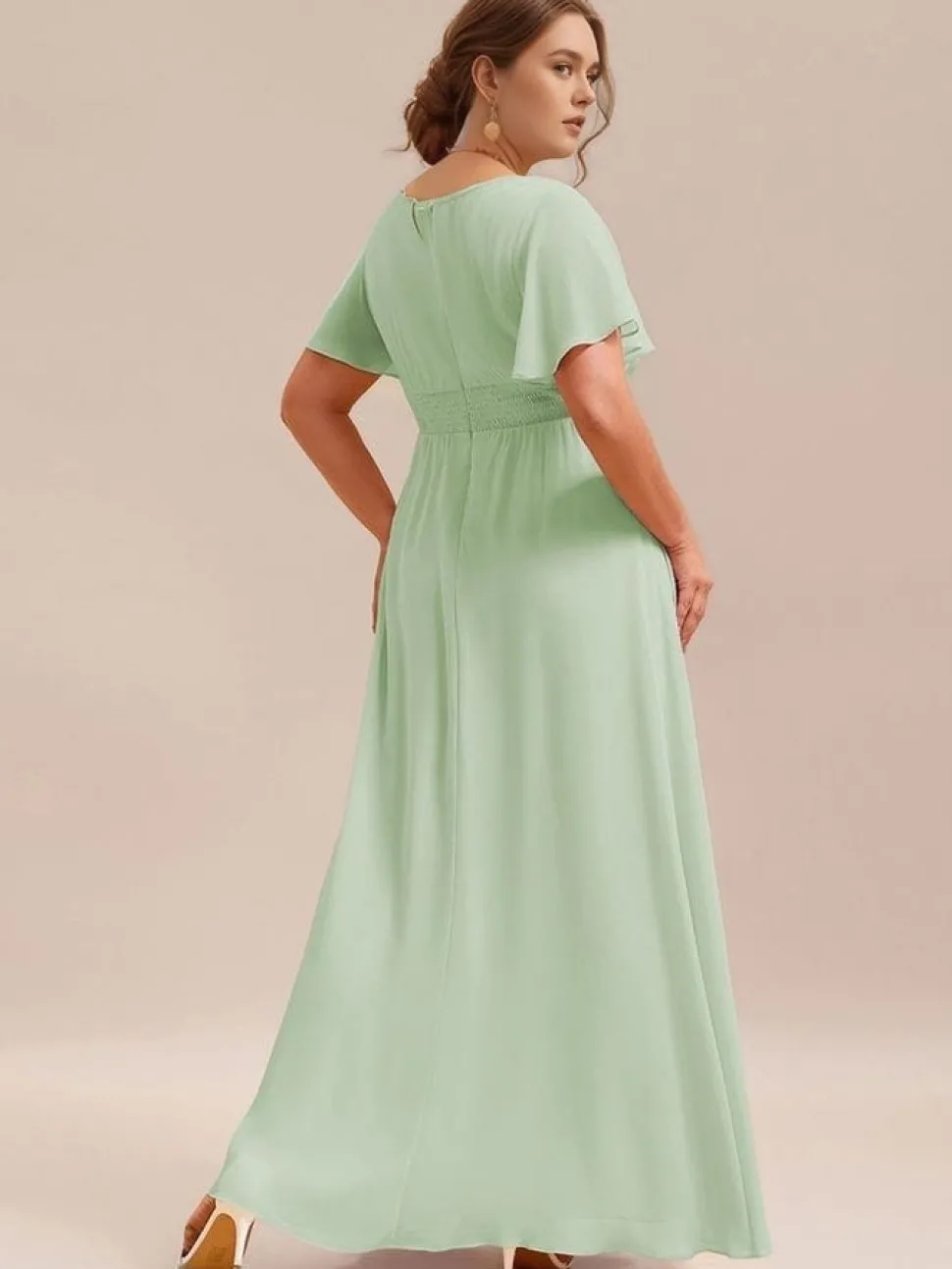 Robe demoiselle d'honneur vert sauge longue fluide grande taille