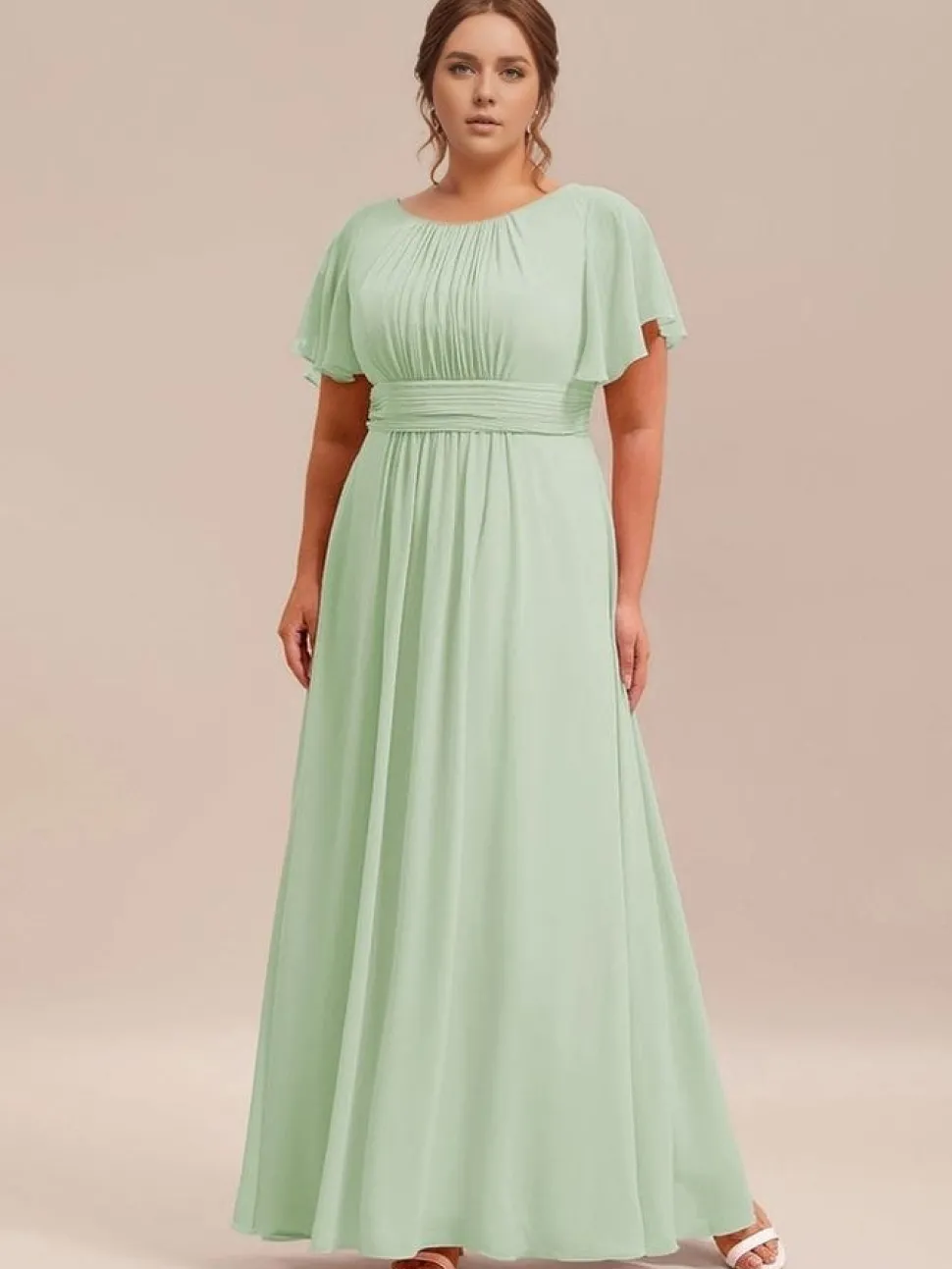 Robe demoiselle d'honneur vert sauge longue fluide grande taille