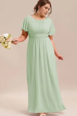 Robe demoiselle d'honneur vert sauge longue fluide grande taille