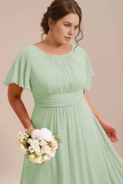 Robe demoiselle d'honneur vert sauge longue fluide grande taille