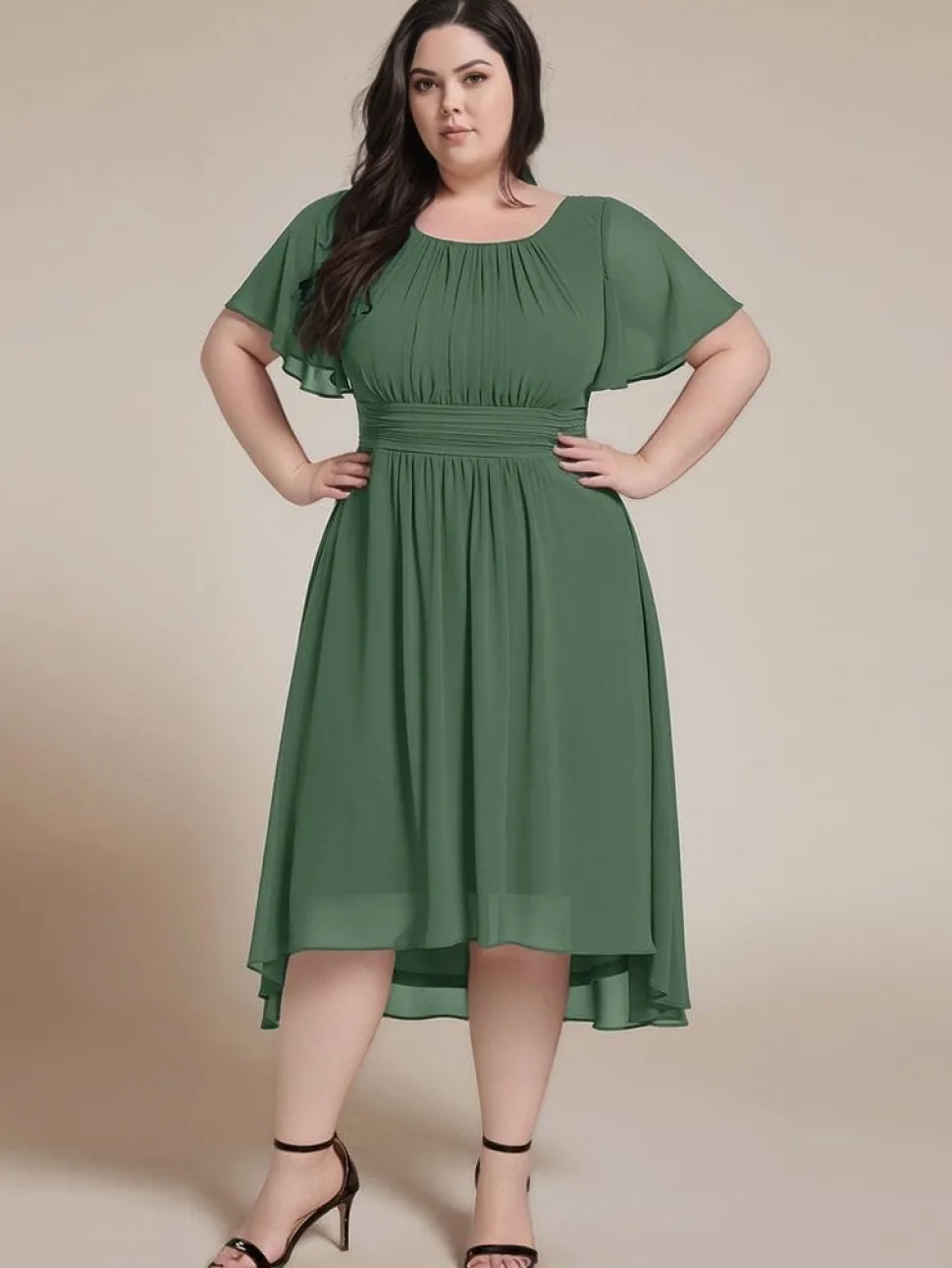 Robe demoiselle d'honneur verte asymétrique plus size