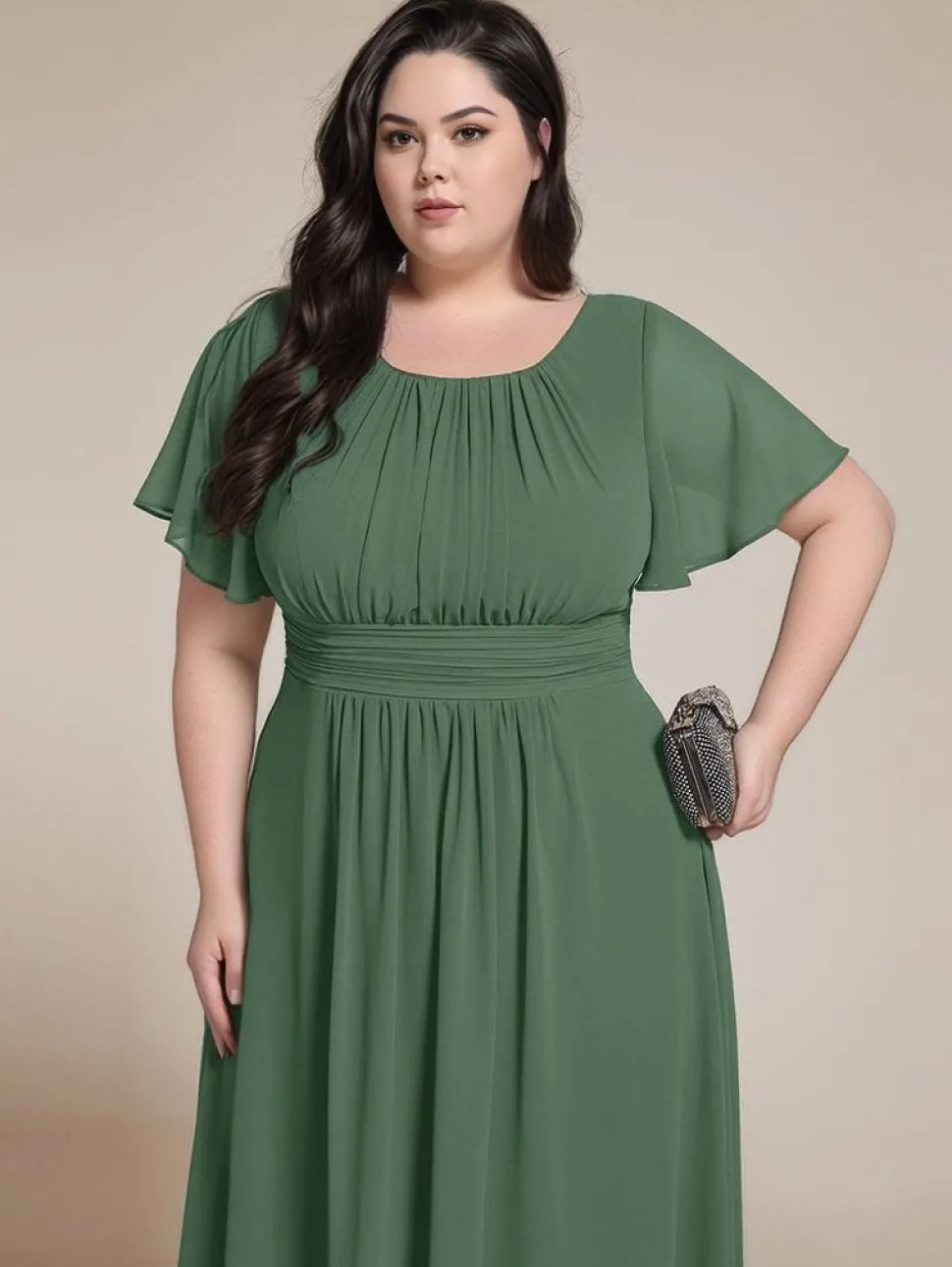 Robe demoiselle d'honneur verte asymétrique plus size