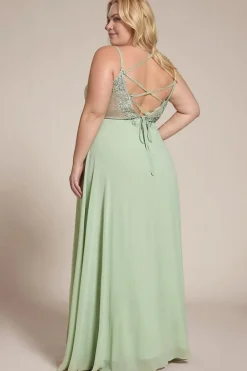 Robe demoiselle d'honneur vert sauge dos nu grande taille