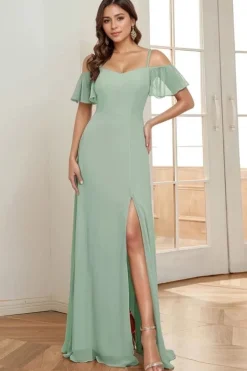 Robe demoiselle d'honneur vert sauge longue