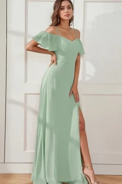 Robe demoiselle d'honneur vert sauge longue