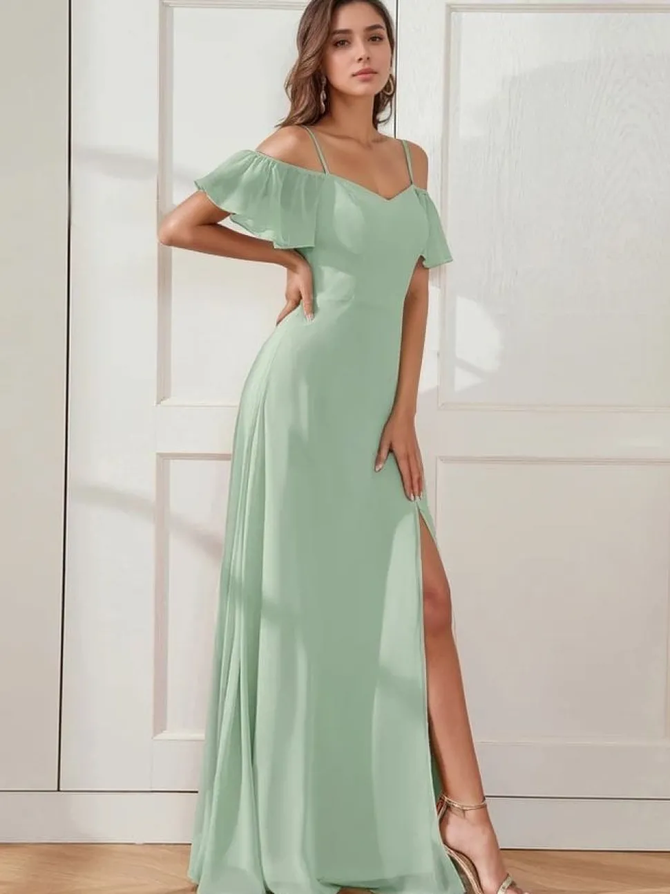 Robe demoiselle d'honneur vert sauge longue