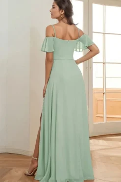 Robe demoiselle d'honneur vert sauge longue