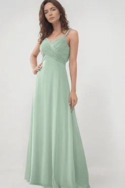 Robe demoiselle d'honneur vert sauge drapée