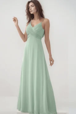 Robe demoiselle d'honneur vert sauge drapée