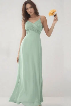 Robe demoiselle d'honneur vert sauge drapée