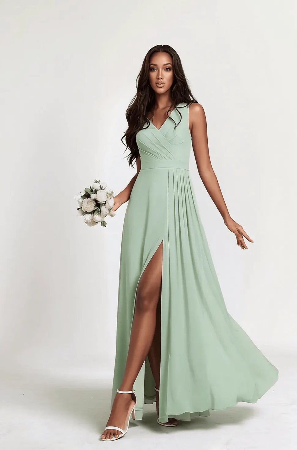 Robe demoiselle d'honneur verte menthe longue