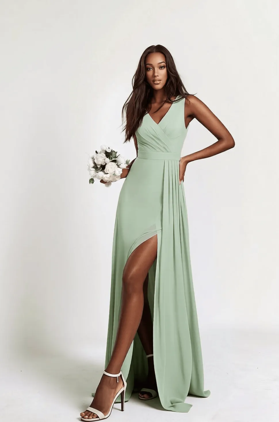 Robe demoiselle d'honneur verte menthe longue