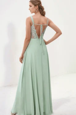 Robe demoiselle d'honneur vert sauge à bretelles